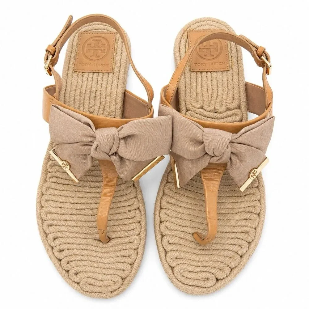 Tory Burch Bow Thong Sandals Women 11 Espadrille Jute Resort Coastal Boho